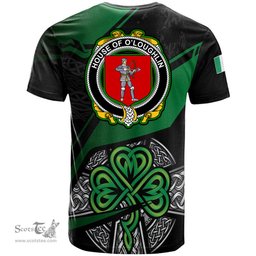 ScotsTee Shop Irish House of O LOUGHLIN Coat of Arms Irish T Shirt Irish Celtic Cross & Shamrock