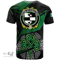 ScotsTee Shop Irish House of O SULLIVAN Beare Coat of Arms Irish T Shirt Irish Celtic Cross & Shamrock
