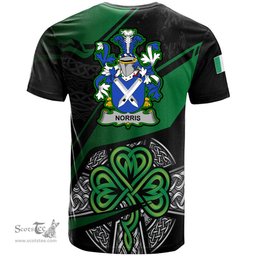 ScotsTee Shop Irish Norris Coat of Arms Irish T Shirt Irish Celtic Cross & Shamrock