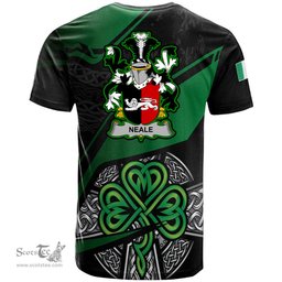 ScotsTee Shop Irish Neale Coat of Arms Irish T Shirt Irish Celtic Cross & Shamrock
