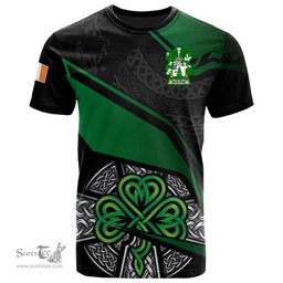 ScotsTee Shop Irish McAlpine or MacAlpin Coat of Arms Irish T Shirt Irish Celtic Cross & Shamrock