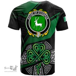 ScotsTee Shop Irish House of O CONNOR Corcomroe Coat of Arms Irish T Shirt Irish Celtic Cross & Shamrock