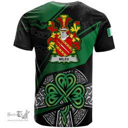 ScotsTee Shop Irish Miles or Moyles Coat of Arms Irish T Shirt Irish Celtic Cross & Shamrock