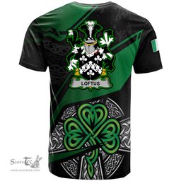 ScotsTee Shop Irish Loftus Coat of Arms Irish T Shirt Irish Celtic Cross & Shamrock