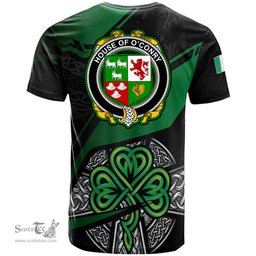 ScotsTee Shop Irish House of O CONRY Coat of Arms Irish T Shirt Irish Celtic Cross & Shamrock