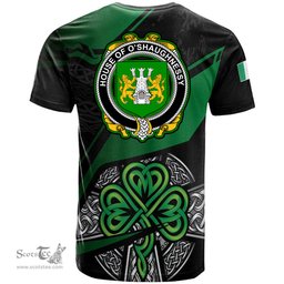 ScotsTee Shop Irish House of O SHAUGNESSY Coat of Arms Irish T Shirt Irish Celtic Cross & Shamrock