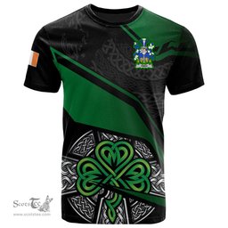 ScotsTee Shop Irish Owen Coat of Arms Irish T Shirt Irish Celtic Cross & Shamrock