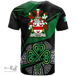 ScotsTee Shop Irish Ogle Coat of Arms Irish T Shirt Irish Celtic Cross & Shamrock