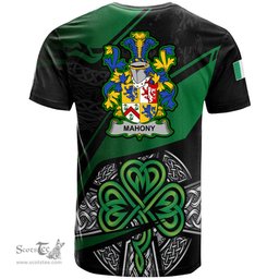 ScotsTee Shop Irish Mahony or O Mahoney Coat of Arms Irish T Shirt Irish Celtic Cross & Shamrock