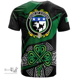 ScotsTee Shop Irish House of O DORAN Coat of Arms Irish T Shirt Irish Celtic Cross & Shamrock