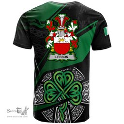 ScotsTee Shop Irish Leeson Coat of Arms Irish T Shirt Irish Celtic Cross & Shamrock