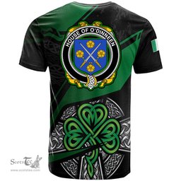 ScotsTee Shop Irish House of O DINNEEN Coat of Arms Irish T Shirt Irish Celtic Cross & Shamrock