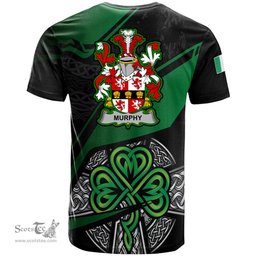 ScotsTee Shop Irish Murphy Muskerry Coat of Arms Irish T Shirt Irish Celtic Cross & Shamrock