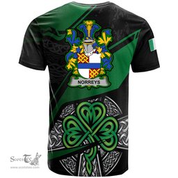 ScotsTee Shop Irish Norreys Coat of Arms Irish T Shirt Irish Celtic Cross & Shamrock