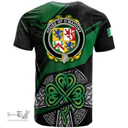 ScotsTee Shop Irish House of O MAHONY Coat of Arms Irish T Shirt Irish Celtic Cross & Shamrock