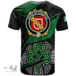 ScotsTee Shop Irish House of O QUIGLEY Coat of Arms Irish T Shirt Irish Celtic Cross & Shamrock