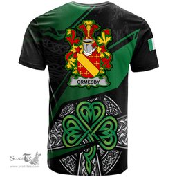 ScotsTee Shop Irish Ormesby Coat of Arms Irish T Shirt Irish Celtic Cross & Shamrock