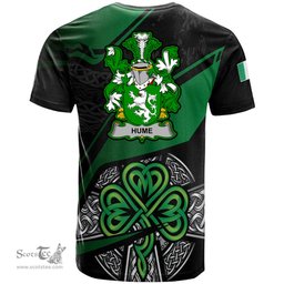 ScotsTee Shop Irish Hume Coat of Arms Irish T Shirt Irish Celtic Cross & Shamrock