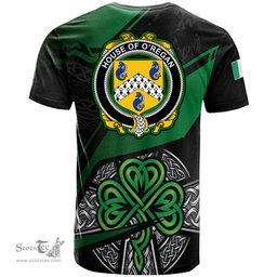 ScotsTee Shop Irish House of O REGAN Coat of Arms Irish T Shirt Irish Celtic Cross & Shamrock