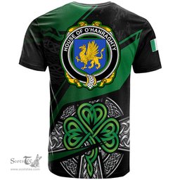 ScotsTee Shop Irish House of O HANRAGHTY Coat of Arms Irish T Shirt Irish Celtic Cross & Shamrock