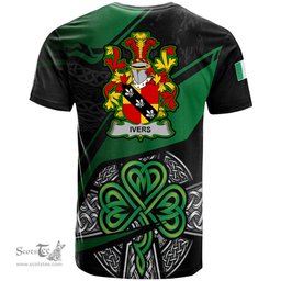 ScotsTee Shop Irish Ivers Coat of Arms Irish T Shirt Irish Celtic Cross & Shamrock
