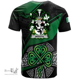 ScotsTee Shop Irish Mervyn Coat of Arms Irish T Shirt Irish Celtic Cross & Shamrock