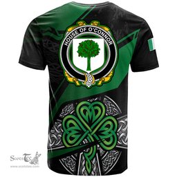 ScotsTee Shop Irish House of O CONNOR Don Coat of Arms Irish T Shirt Irish Celtic Cross & Shamrock