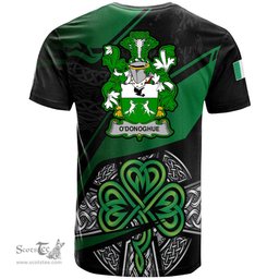 ScotsTee Shop Irish O Donoghue Coat of Arms Irish T Shirt Irish Celtic Cross & Shamrock
