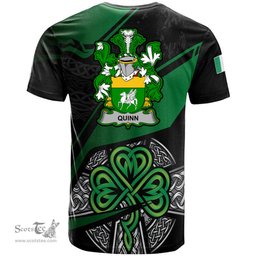 ScotsTee Shop Irish Quinn or O Quin Coat of Arms Irish T Shirt Irish Celtic Cross & Shamrock