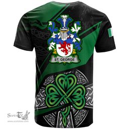 ScotsTee Shop Irish St. George Coat of Arms Irish T Shirt Irish Celtic Cross & Shamrock