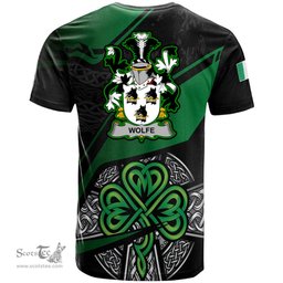 ScotsTee Shop Irish Wolfe Coat of Arms Irish T Shirt Irish Celtic Cross & Shamrock