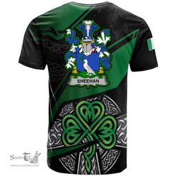ScotsTee Shop Irish Sheehan or O Sheehan Coat of Arms Irish T Shirt Irish Celtic Cross & Shamrock