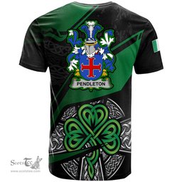 ScotsTee Shop Irish Pendleton Coat of Arms Irish T Shirt Irish Celtic Cross & Shamrock