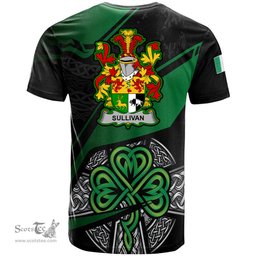ScotsTee Shop Irish Sullivan or O Sullivan Coat of Arms Irish T Shirt Irish Celtic Cross & Shamrock