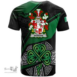 ScotsTee Shop Irish Riordan or O Rearden Coat of Arms Irish T Shirt Irish Celtic Cross & Shamrock