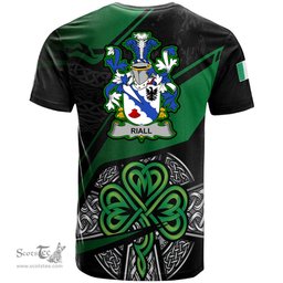 ScotsTee Shop Irish Riall or Ryle Coat of Arms Irish T Shirt Irish Celtic Cross & Shamrock