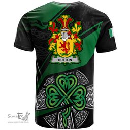 ScotsTee Shop Irish Sutton Coat of Arms Irish T Shirt Irish Celtic Cross & Shamrock