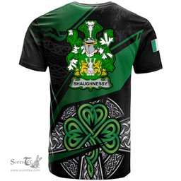 ScotsTee Shop Irish Shaughnessy or O Shaughnessy Coat of Arms Irish T Shirt Irish Celtic Cross & Shamrock