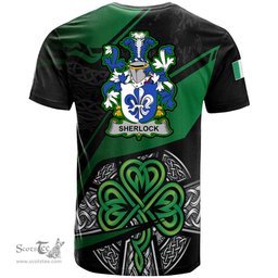 ScotsTee Shop Irish Sherlock Coat of Arms Irish T Shirt Irish Celtic Cross & Shamrock