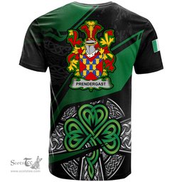ScotsTee Shop Irish Prendergast Coat of Arms Irish T Shirt Irish Celtic Cross & Shamrock