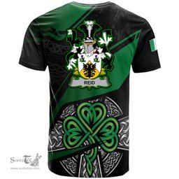 ScotsTee Shop Irish Reid Coat of Arms Irish T Shirt Irish Celtic Cross & Shamrock