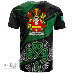 ScotsTee Shop Irish Ramsden Coat of Arms Irish T Shirt Irish Celtic Cross & Shamrock