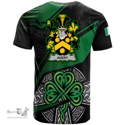 ScotsTee Shop Irish Avery Coat of Arms Irish T Shirt Irish Celtic Cross & Shamrock