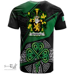 ScotsTee Shop Irish Bramhall Coat of Arms Irish T Shirt Irish Celtic Cross & Shamrock