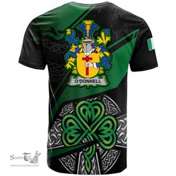 ScotsTee Shop Irish Donnell or O Donnell Coat of Arms Irish T Shirt Irish Celtic Cross & Shamrock