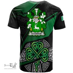 ScotsTee Shop Irish Connor or O Connor Corcomroe Coat of Arms Irish T Shirt Irish Celtic Cross & Shamrock