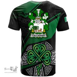 ScotsTee Shop Irish Callaghan or O Callaghan Coat of Arms Irish T Shirt Irish Celtic Cross & Shamrock