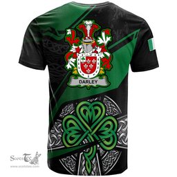 ScotsTee Shop Irish Darley Coat of Arms Irish T Shirt Irish Celtic Cross & Shamrock