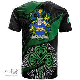 ScotsTee Shop Irish Carrie or O Carrie Coat of Arms Irish T Shirt Irish Celtic Cross & Shamrock