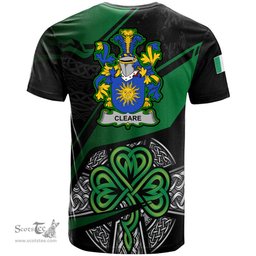 ScotsTee Shop Irish Cleare Coat of Arms Irish T Shirt Irish Celtic Cross & Shamrock